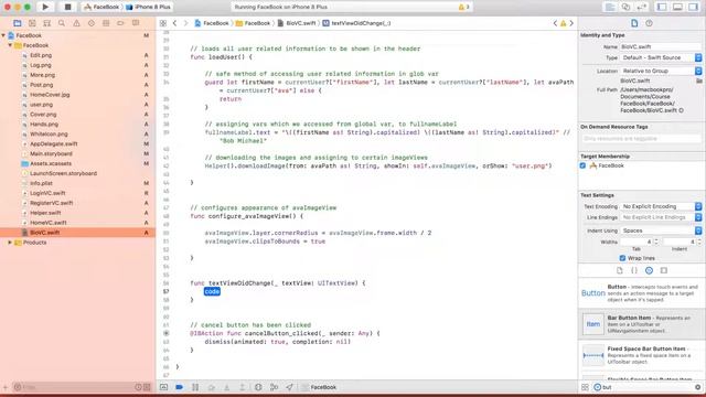 Complete Facebook App in Swift, Xcode and PHP - TextView Placeholder - 68
