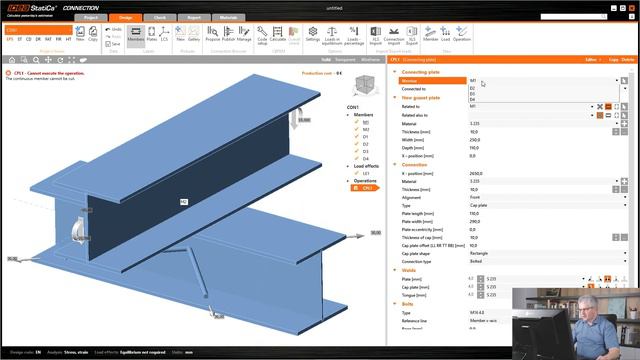 IDEA StatiCa: Purlin latch and 4 diagonals directly bolted to the latch