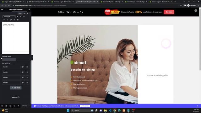 Eidmart Theme: Setup Login & Register Page