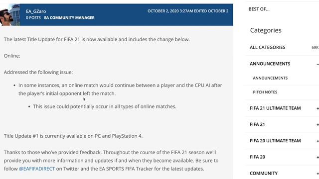 FIFA 21 Title Update 1 Details