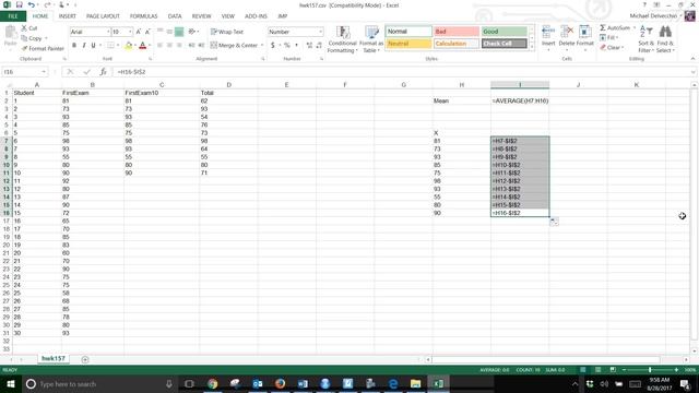Calculating Sample Standard Deviation in Excel