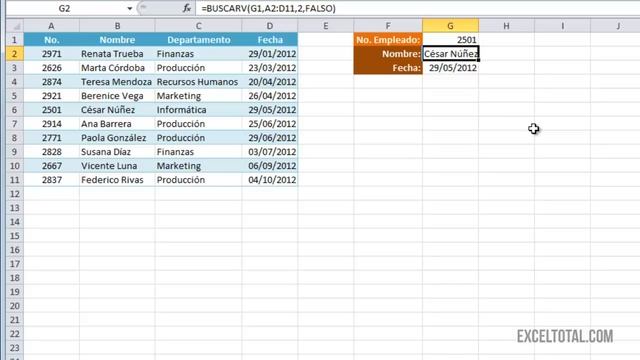 Función BUSCARV en Excel