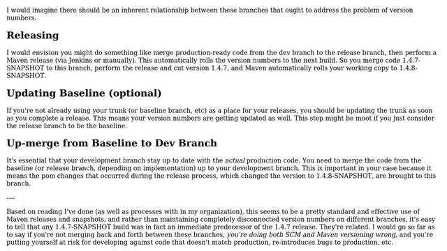 Software Engineering: git maven and jenkins - versioning dev and release builds workflow