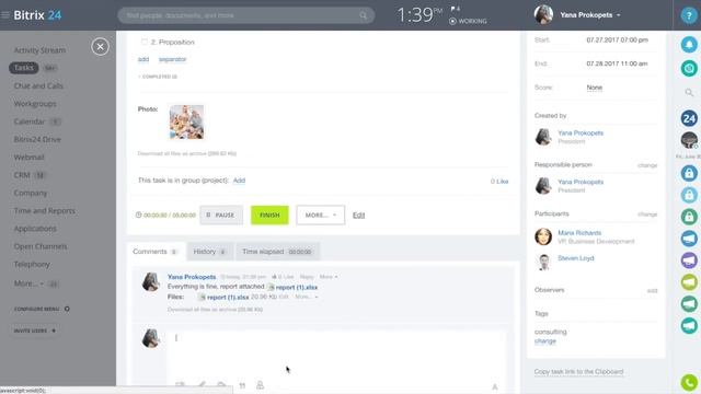 Rastreador de tiempo de tareas en Bitrix24