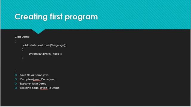 Java first program, JDK and JVM