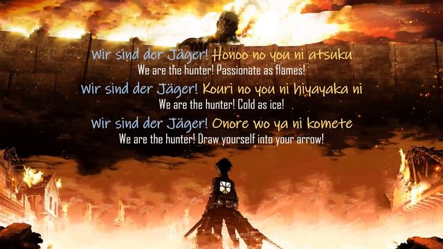 Shingeki no Kyojin S1 OP1 | Linked Horizon  - Guren no Yumiya (Lyrics with English Translation)
