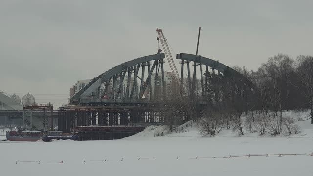 Строительство моста ВСМ через канал им. Москвы в Химках (февраль 2024 г.)
