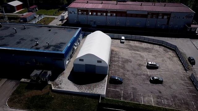 Тентовый ангар с двухскатной крышей 12 на 21 м