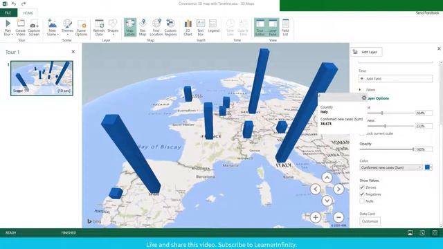 Create 3D Map with Timeline in Excel