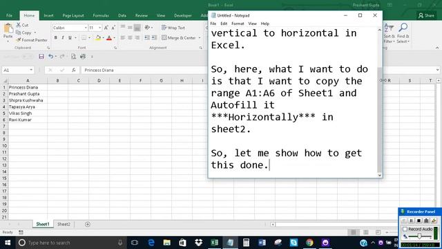 Autofill from Vertical to Horizontal in Excel