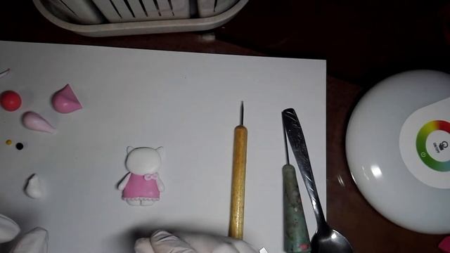 Декорирование ложки.  Hello kitty.  Hello kitty из полимерной глины.  Ложка Hello kitty. DIY.