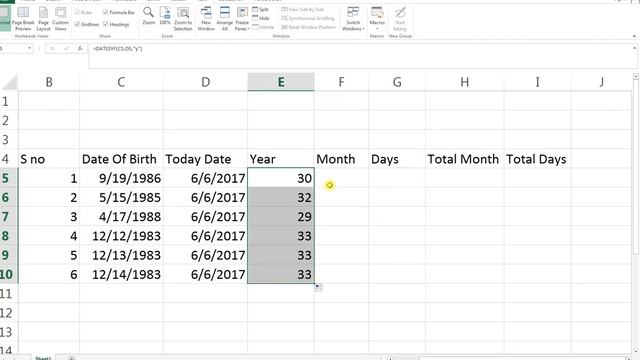 BIRTH CALCULATION ON MS EXCEL
