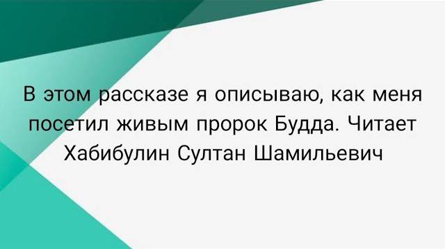 В этом рассказе я описываю, как меня посетил живым пророк Будда. Читает Хабибулин Султан Шамильевич.