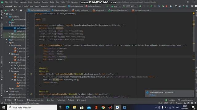 Recyclerview, Imageview dan Spinner - Android Studio