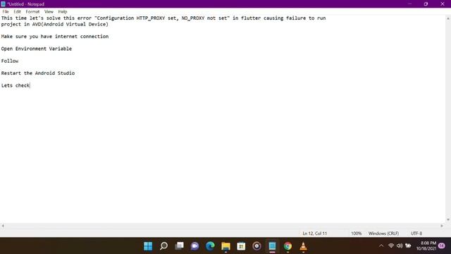 fix ERROR : Flutter doctor Proxy not set(if you do not see flutter running, it might be crashed)