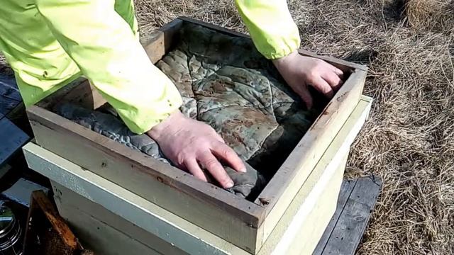 Осмотр пчелосемей. Добавляем корма в семьи. Медо-перговые рамки.
