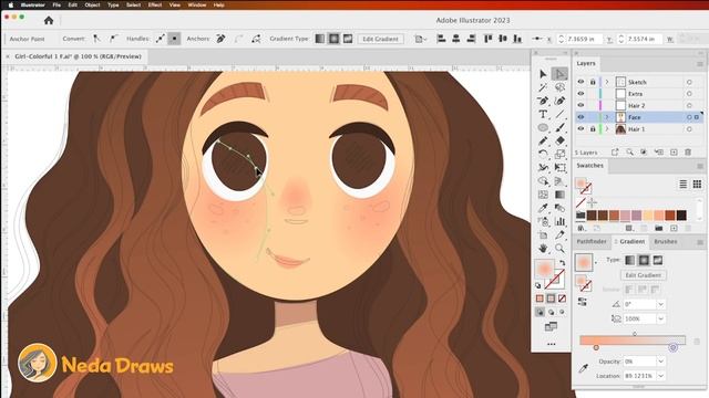 Cartoon Face & Hair- Adobe Illustrator Vector Illustration