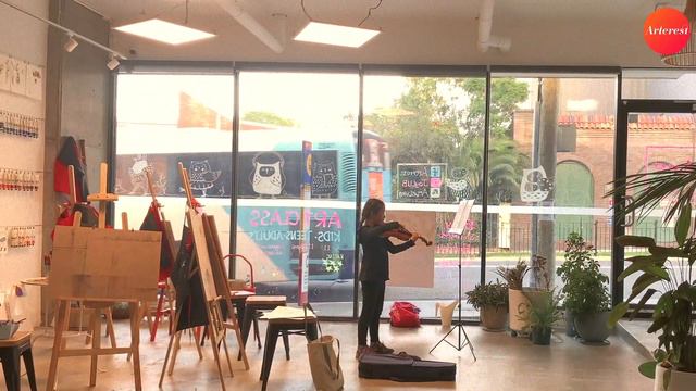 Little Girl Playing Violin in Arterest Art Space, Boccherini minuet