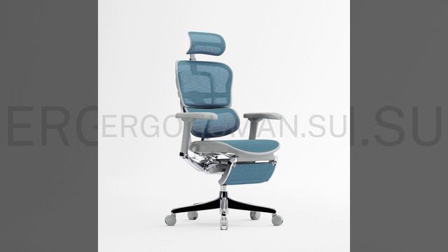 ERGOHUMAN Elite 2 Legrest - эргономичное, компьютерное, сетчатое кресло с подножкой, серый/голубое