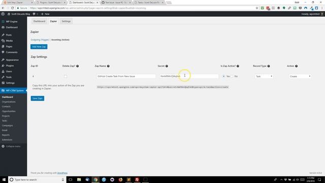 Use Zapier Connect to send GitHub Issues to WP-CRM System Tasks