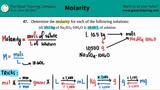 3.47d | Determine the molarity: 10.5 kg of Na2SO4·10H2O in 18.60 L of solution