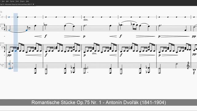 4 Romantic Pieces Op75Nr1 - Dvorak - Violin Piano Level 3   MM + Violin Solo + Piano Accompany