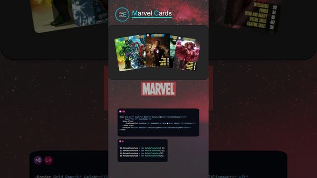 Анимированные карточки Marvel WPF C# #shorts