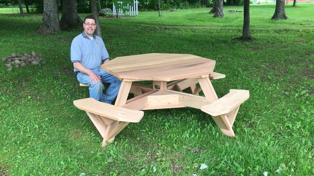 61" Octagon Top Western Red Cedar Picnic Table with Easy Seating