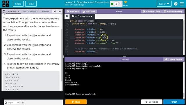 Code.org Lesson 2.2 Operators and Expressions  Answer Tutorial  Unit 2 Computer Science A CSA