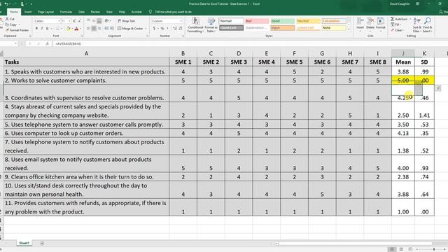 Means & Standard Deviations in Excel