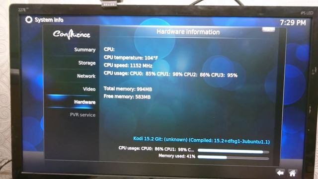 Загрузка процессора в kodi и mkv на OrangePi PC2 (Armbian Desktop)