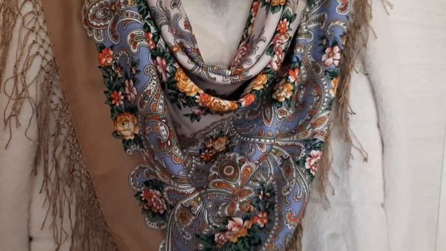 Павловопосадский платок Жизель.135×135.Примерка с новым пальто.