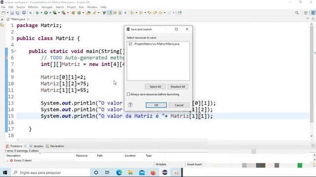 Como criar uma matriz no java
