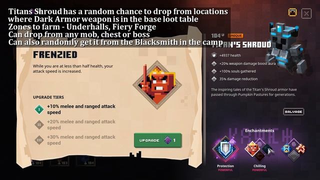 Where to get Titan's Shroud Minecraft Dungeons Unique Dark Armor