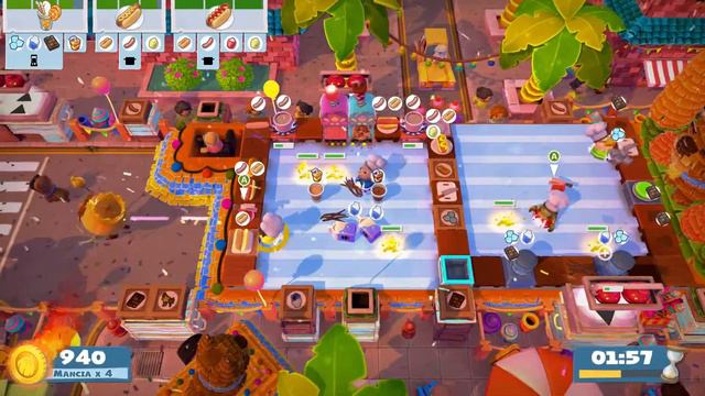 Overcooked 2. Sun’s Out, Buns Out 1-5 | 4 players online coop 4 stars | Score: 2320