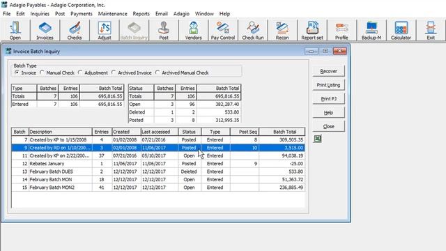Adagio Payables - Batch Status Inquiry
