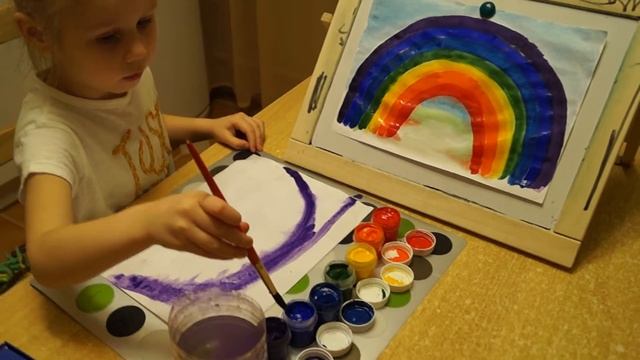 #Рисуем радугу с помощью гуаши по мокрому листу #rainbow on a wet sheet