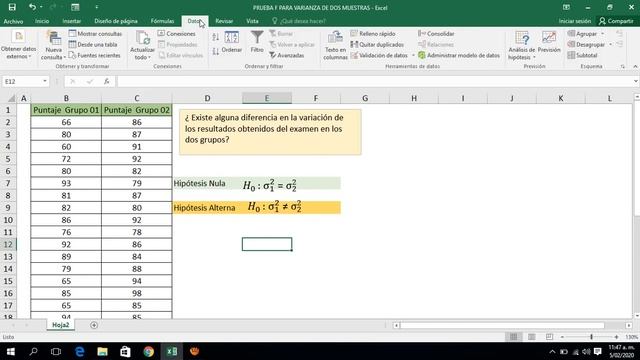 ANÁLISIS DE DATOS - EXCEL - PRUEBA F PARA COMPARACIÓN DE VARIANZAS.