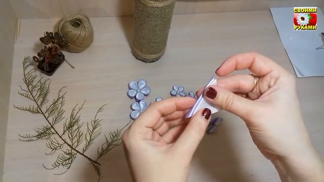 Декор бутылки в эко и канзаши стилях (англ.)