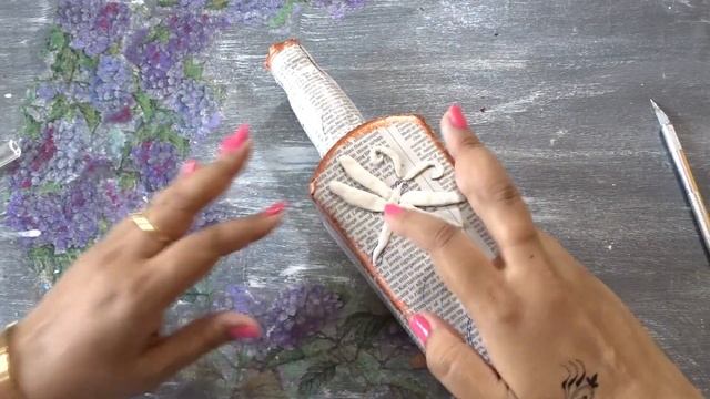 Bottle Crafts | Decoupage with Newspaper | Dragonfly with air dry clay | Sikha Crafts