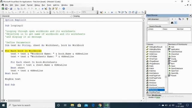 5.2 Excel VBA - Looping through Open Workbook and its Worksheets