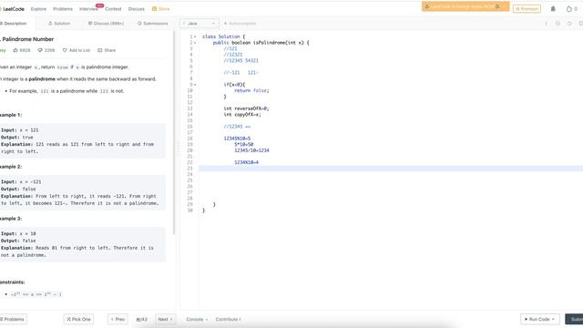 9. Palindrome Number | Leet code solution java Hindi