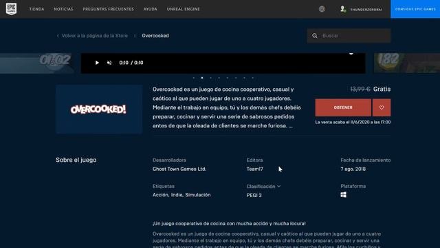 OVERCOOKED! GRATIS PARA SIEMPRE - EPIC GAMES STORE - GRATIS PC