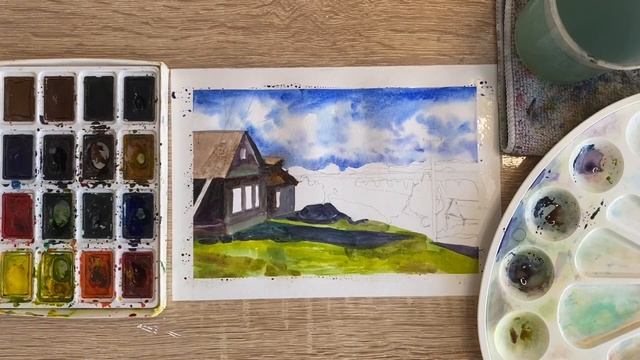 Как нарисовать посёлок карандашом и акварелью начинающим | Рисунок для детей