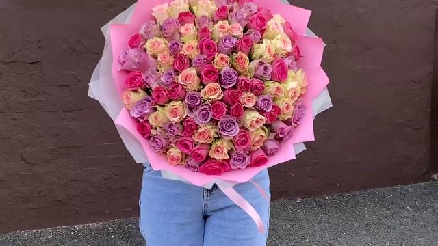 101 роза Розовый микс