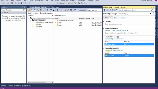 VSO Create brach, merge branch, check in code [#4]