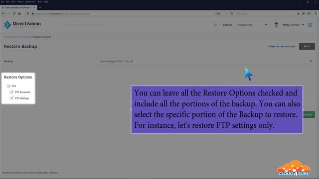 How to restore a Backup in DirectAdmin   Cloud 4 Sure