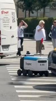 Робот-доставщик попал в ДТП на пешеходном переходе в Москве