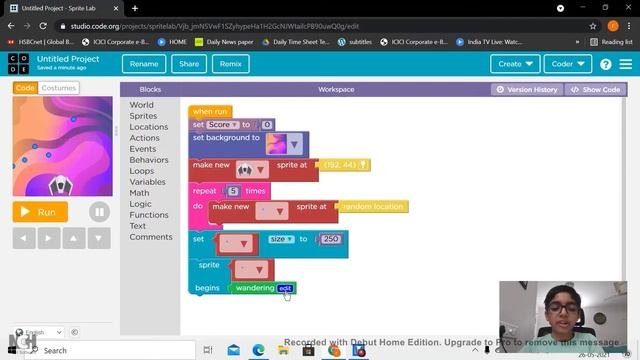 Coding a bubble shooter game using sprite lab in code.org by Darsh