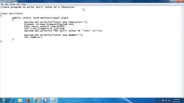 How to find Ascii value of Character in java